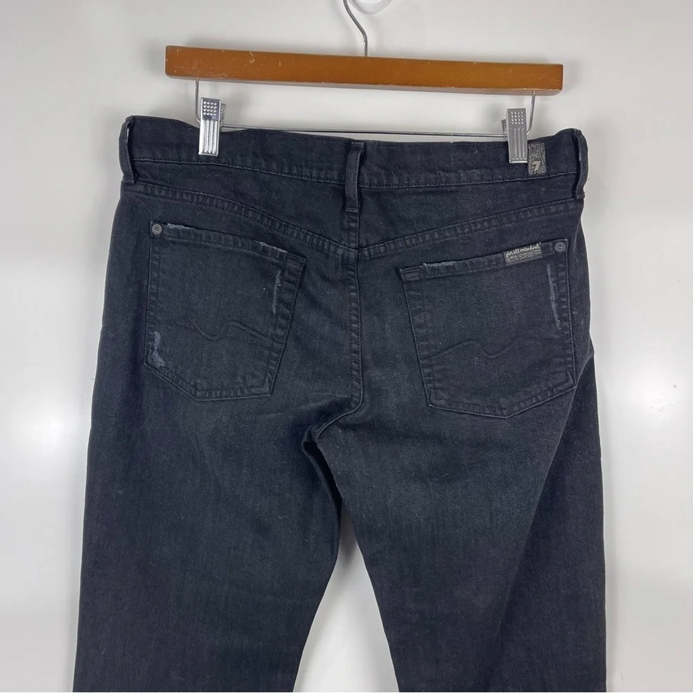 7 For All Mankind Rickie Distressed Cuffed Boyfriend Jeans Black Women's Size 28
